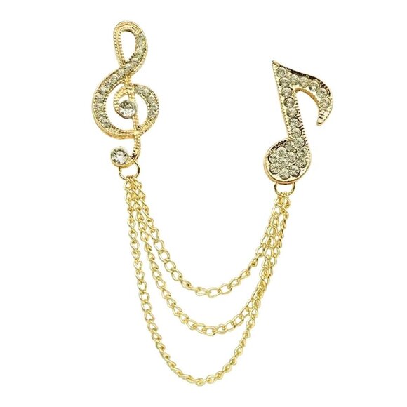 Brooch Music Note Chain Rhinestone Pin Sparkle Band Instrument Musical Glam NEW - Picture 2 of 4
